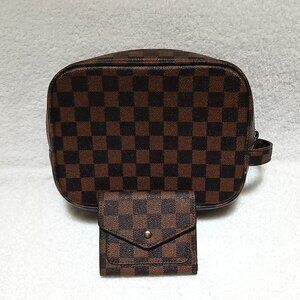 Checkered Makeup/Toiletry Bag and RFID Wallet -- Excellent Condition